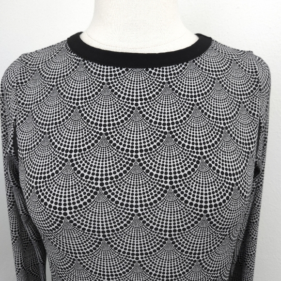 Michael Kors Black & White Dot Fan Colorblock Long-Sleeve Sheath Dress - Picture 2 of 5